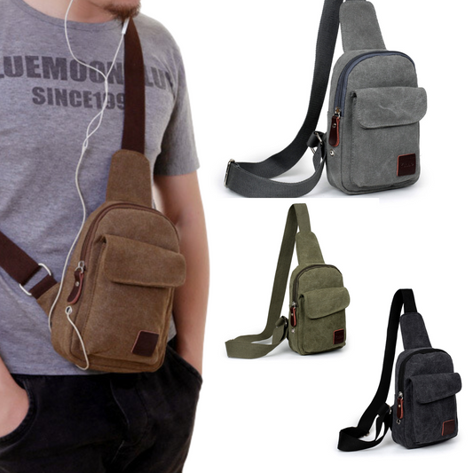 Canvas messenger sling chest bag for men and women available in multiple colors and styles.