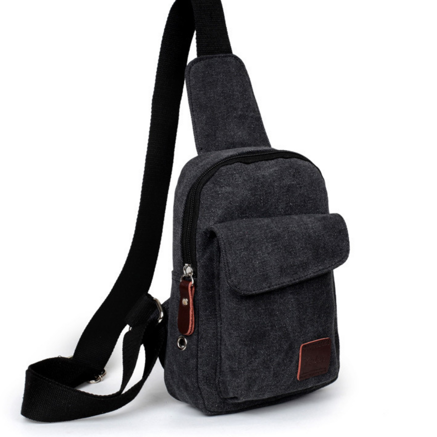 Stylish Canvas Messenger Travel Sling Chest Bag for men and women in dark gray with multiple compartments.