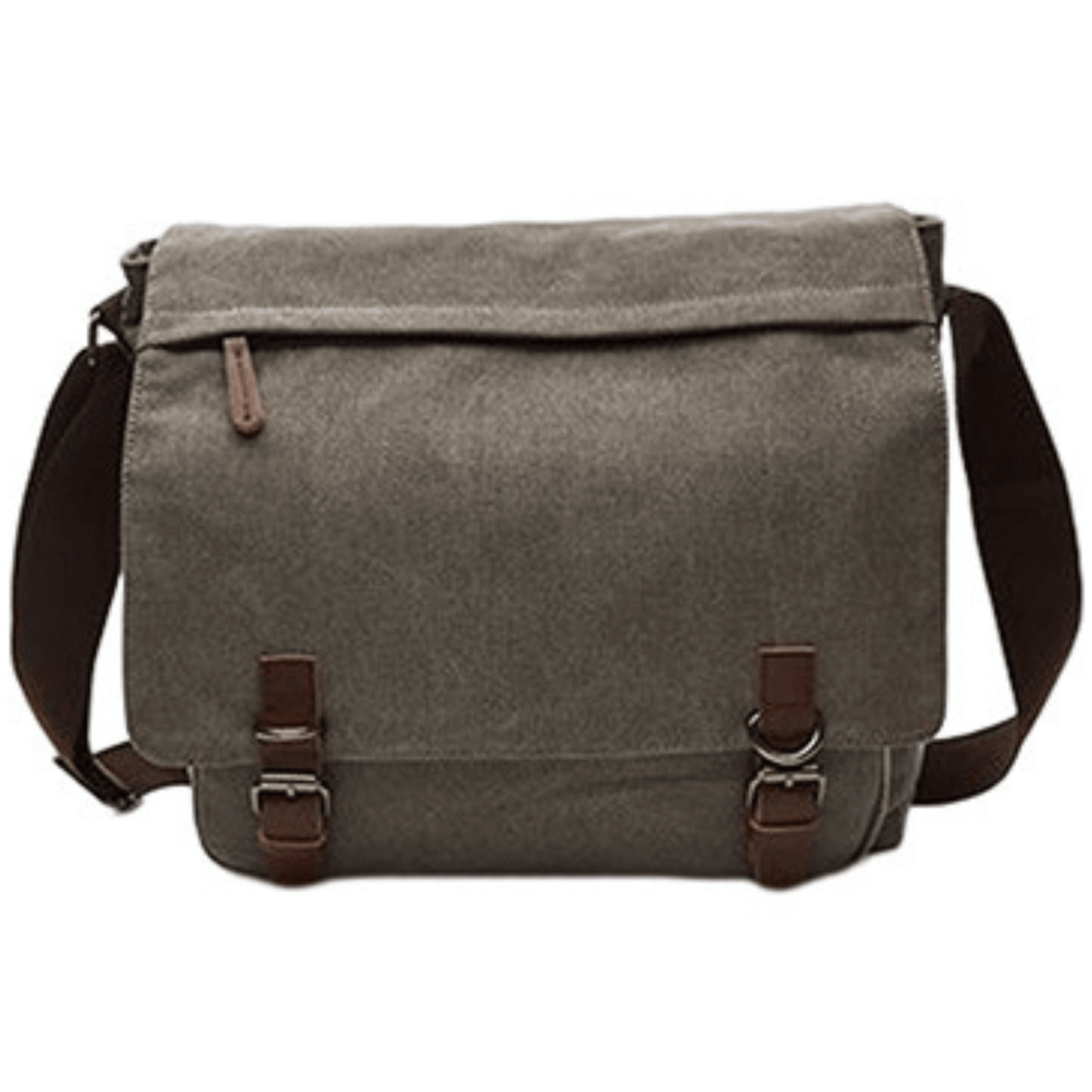 Large 13 inch and Extra Large 15 inch Canvas Cross Body Messenger Satchel in grey, ideal for travel and daily use.