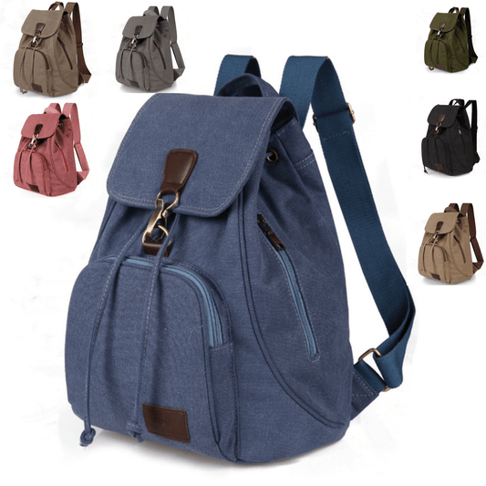 School Work Gym Canvas Backpack in blue, showcasing multiple color options and practical design features.