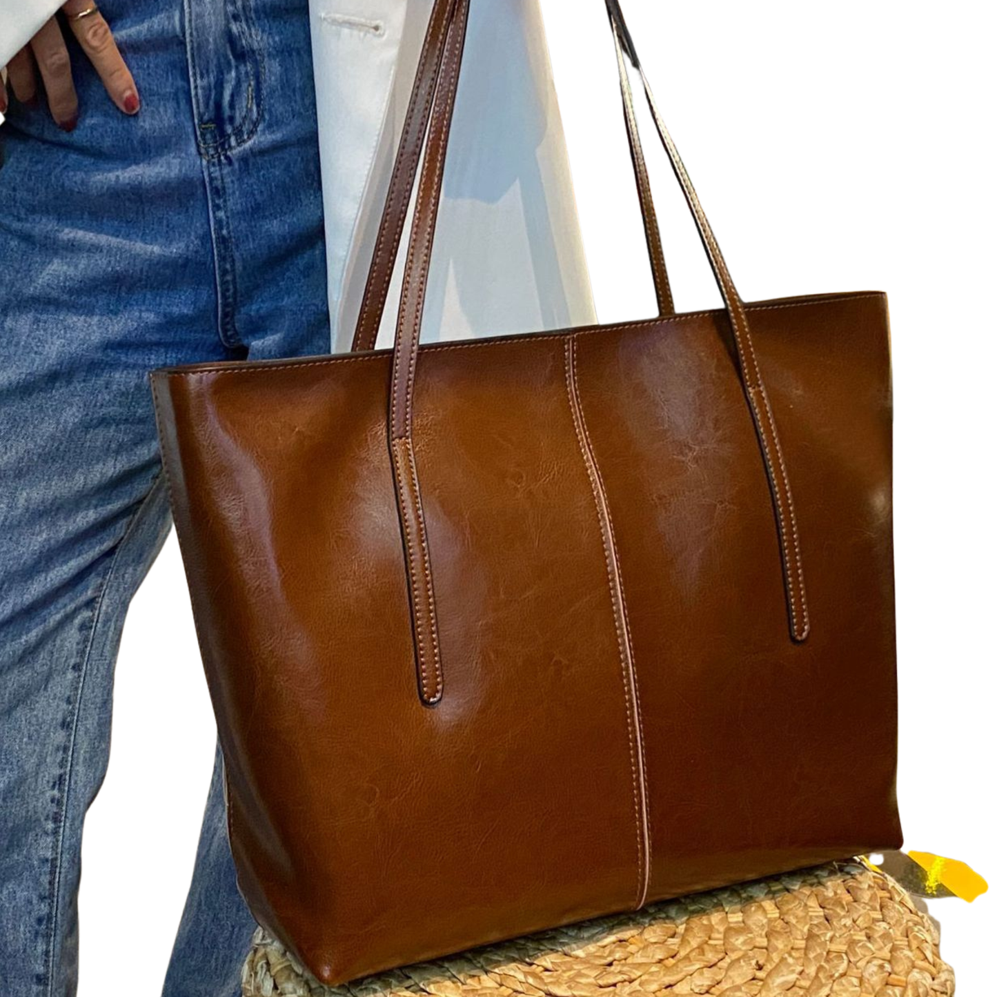Genuine Oil-Wax Leather Large Capacity Tote & Shoulder Bag