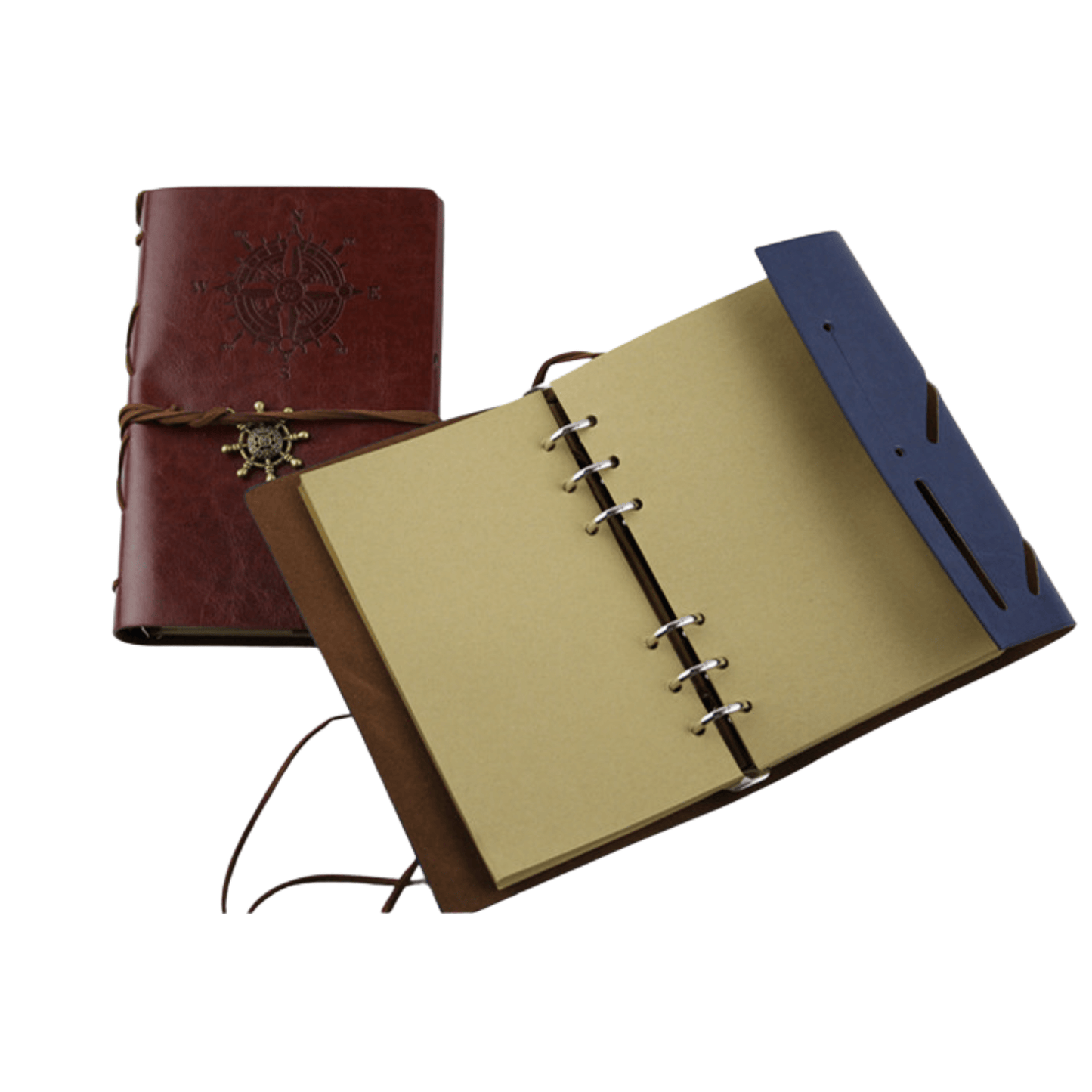 Genuine leather bound travel journal diary with metal ring binder and 80 pages, perfect for creative travelers.