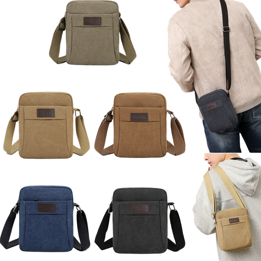 Versatile small canvas messenger bags for men and women in multiple colors, perfect for everyday use and travel.