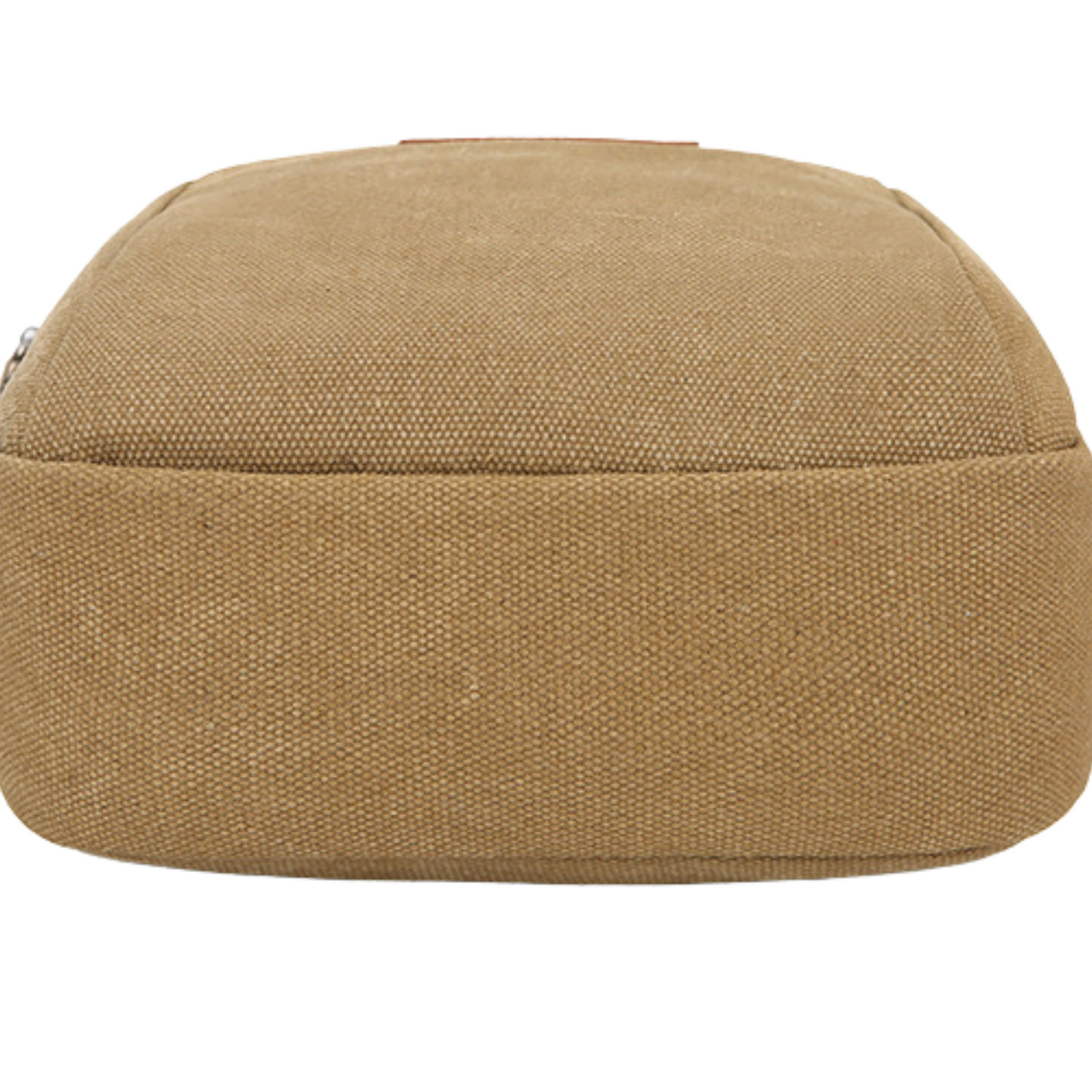 Bottom view of a small compact men's women's canvas messenger bag, showcasing durable fabric and sleek design.