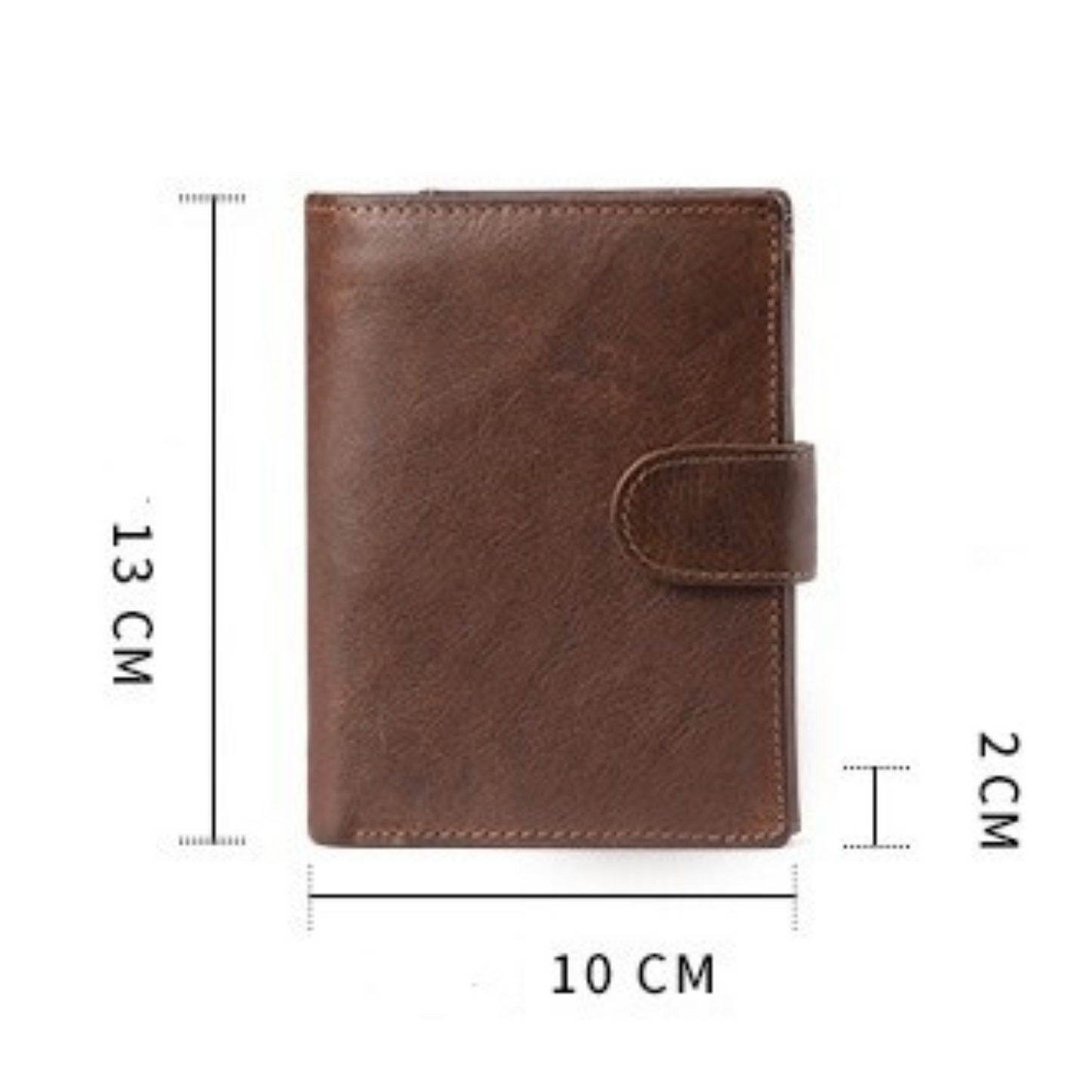 Top Grain Genuine Leather Wallet Organizer dimensions 10 x 13 cm, luxurious brown color, compact and stylish design.