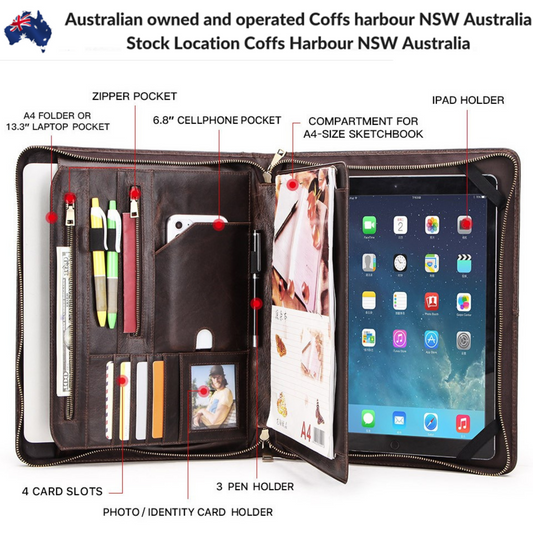 Crazy Horse Leather 13.3 inch Laptop & Tablet Compendium Travel Carry Case Organiser - BBG (BrandsByG) Australia
