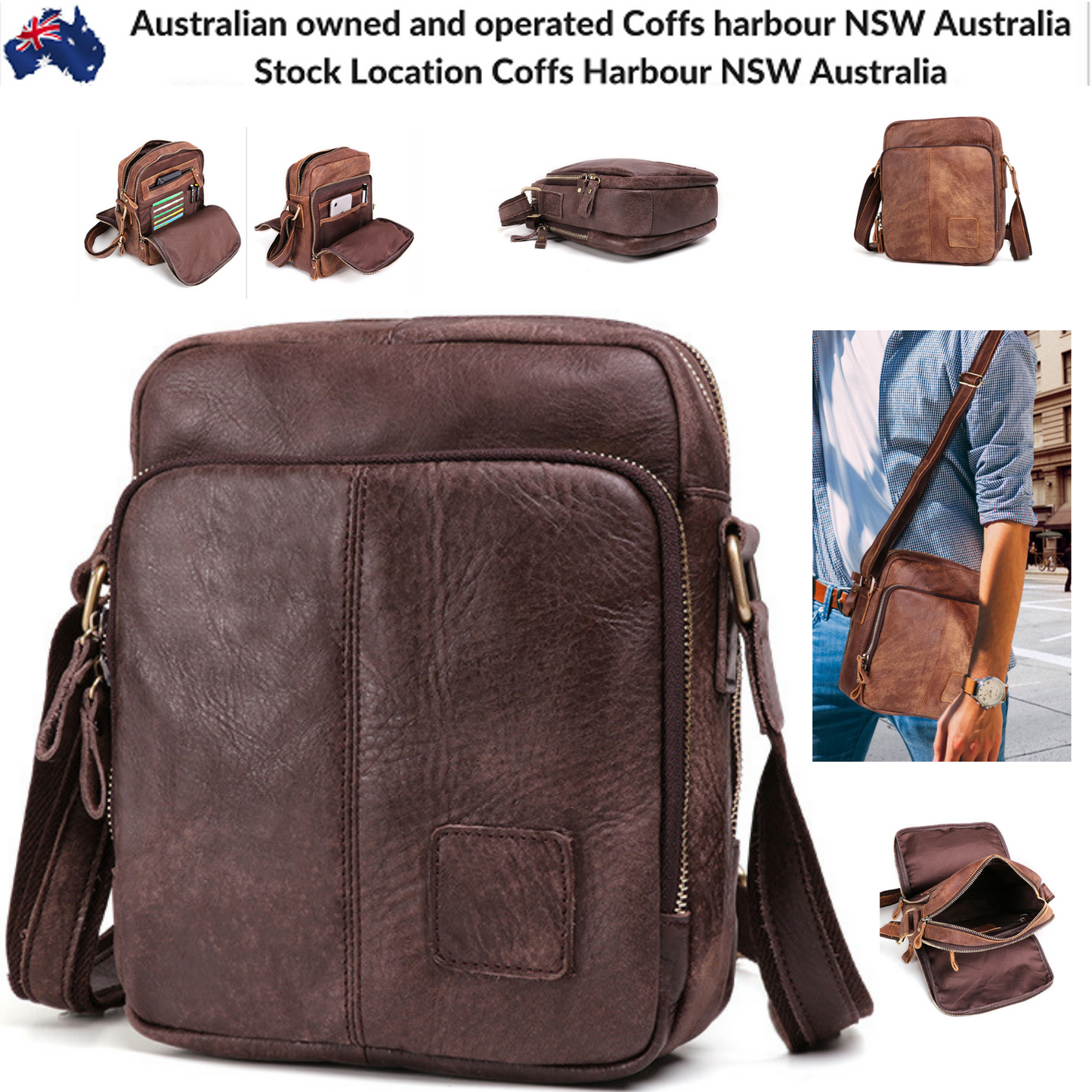 Mens Womens Leather Messenger Bag Travel Satchel Crossbody Bags - BBG (BrandsByG) Australia
