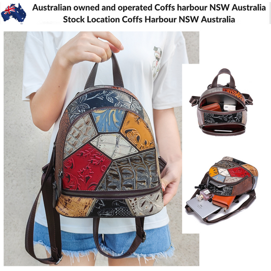 Large Multi Colour Genuine Italian Leather Shoulder Backpack Handbag Satchel Bag - BBG (BrandsByG) Australia