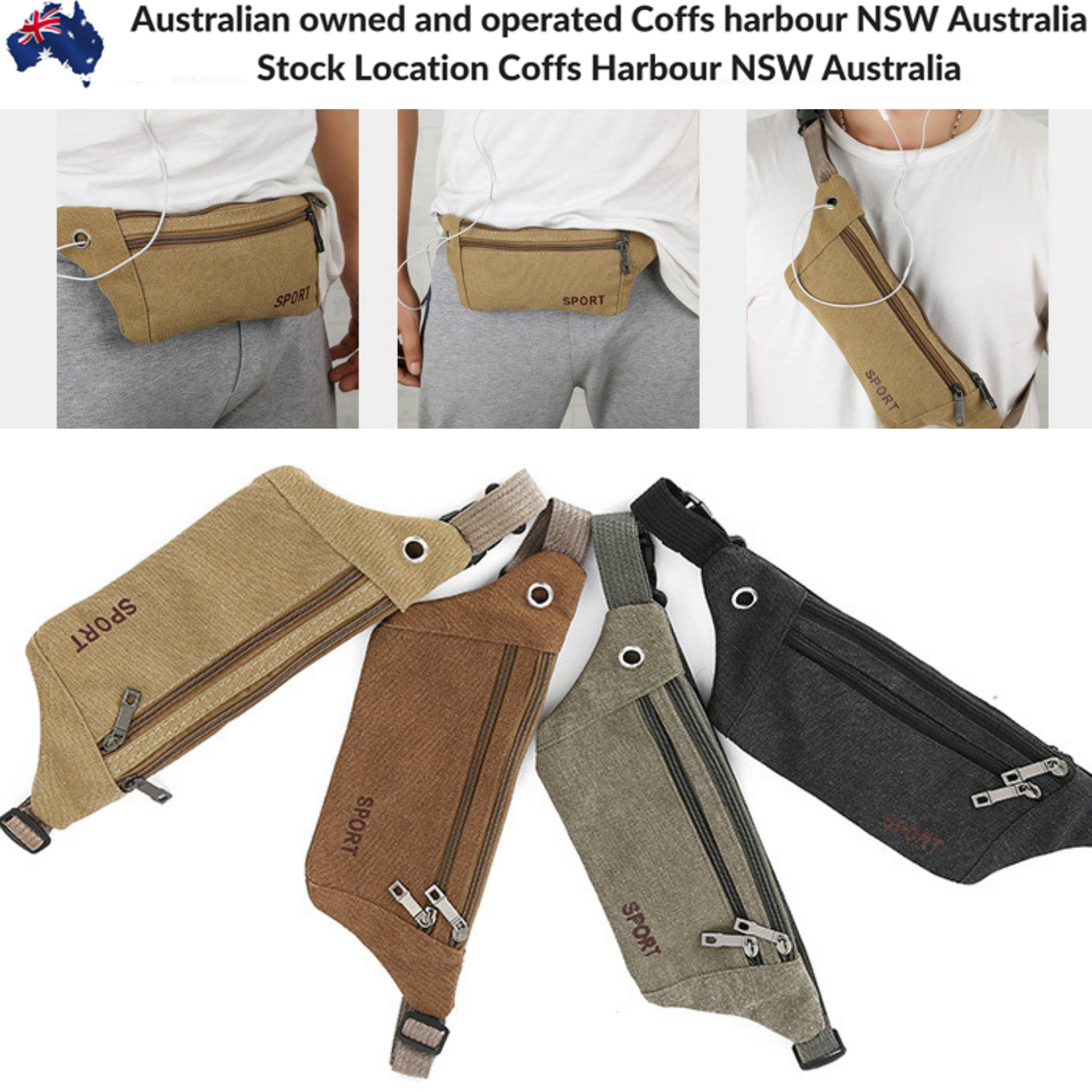 Running Sport Canvas Bum Bag Waist Phone Money Belt Zip Hiking Pouch Wallet NEW - BBG (BrandsByG) Australia