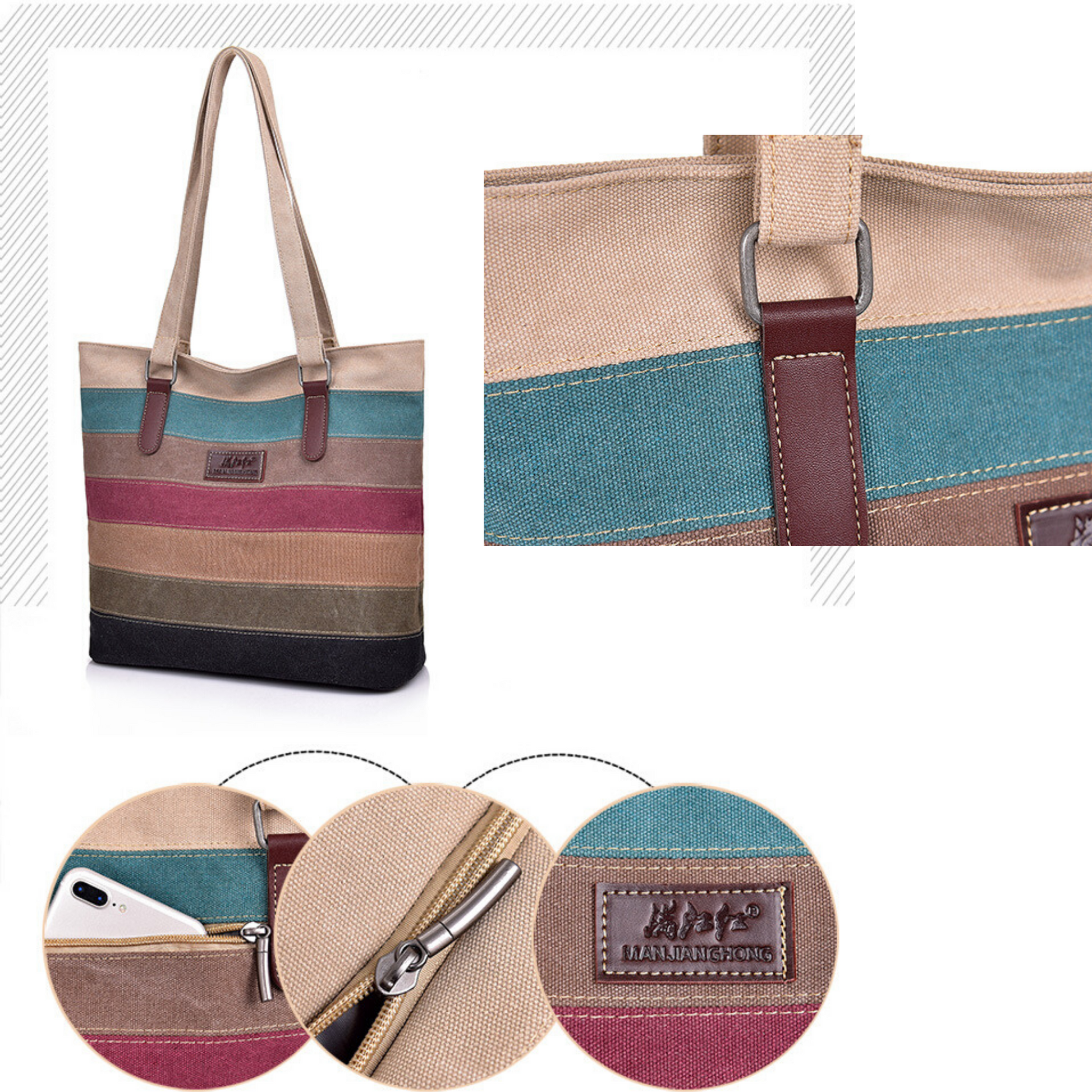 New Large Multi Colour Oxford Cotton Carry Shoulder Messenger Satchel Tote Bag - BBG (BrandsByG) Australia