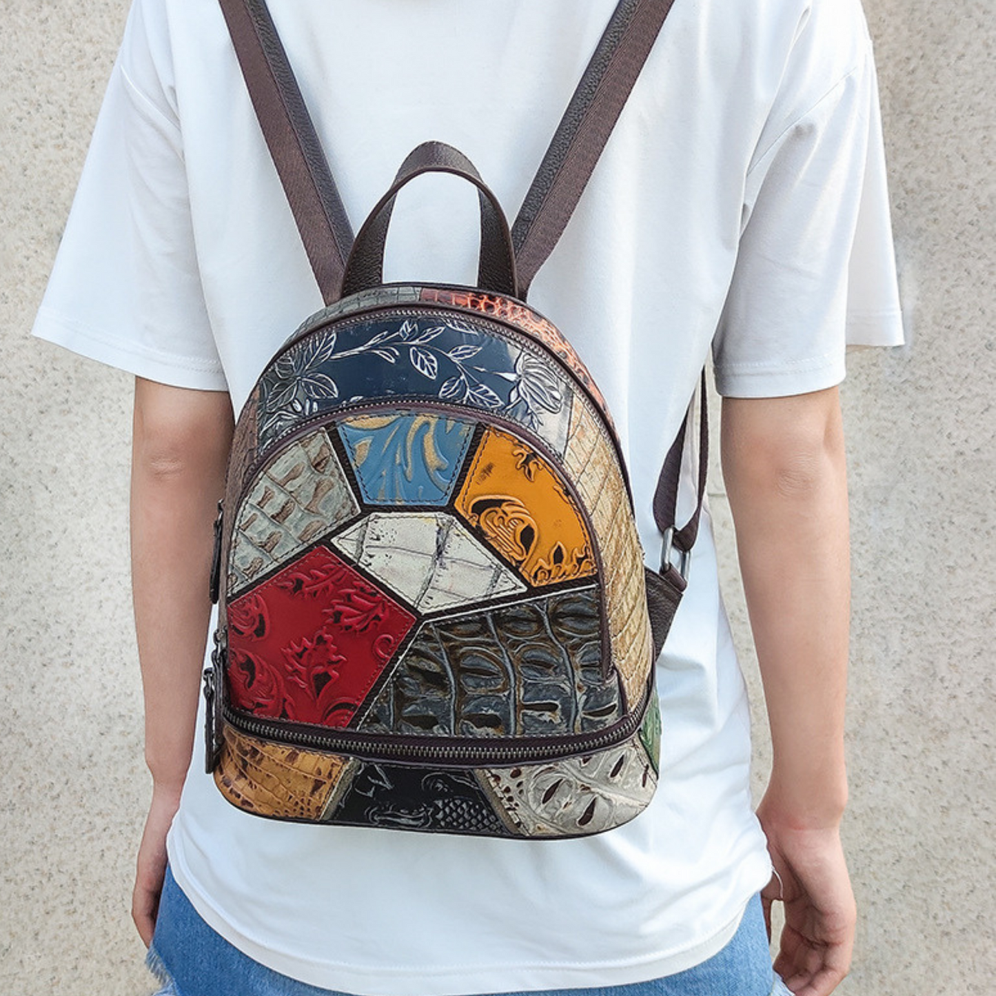 Large Multi Colour Genuine Italian Leather Shoulder Backpack Handbag Satchel Bag - BBG (BrandsByG) Australia