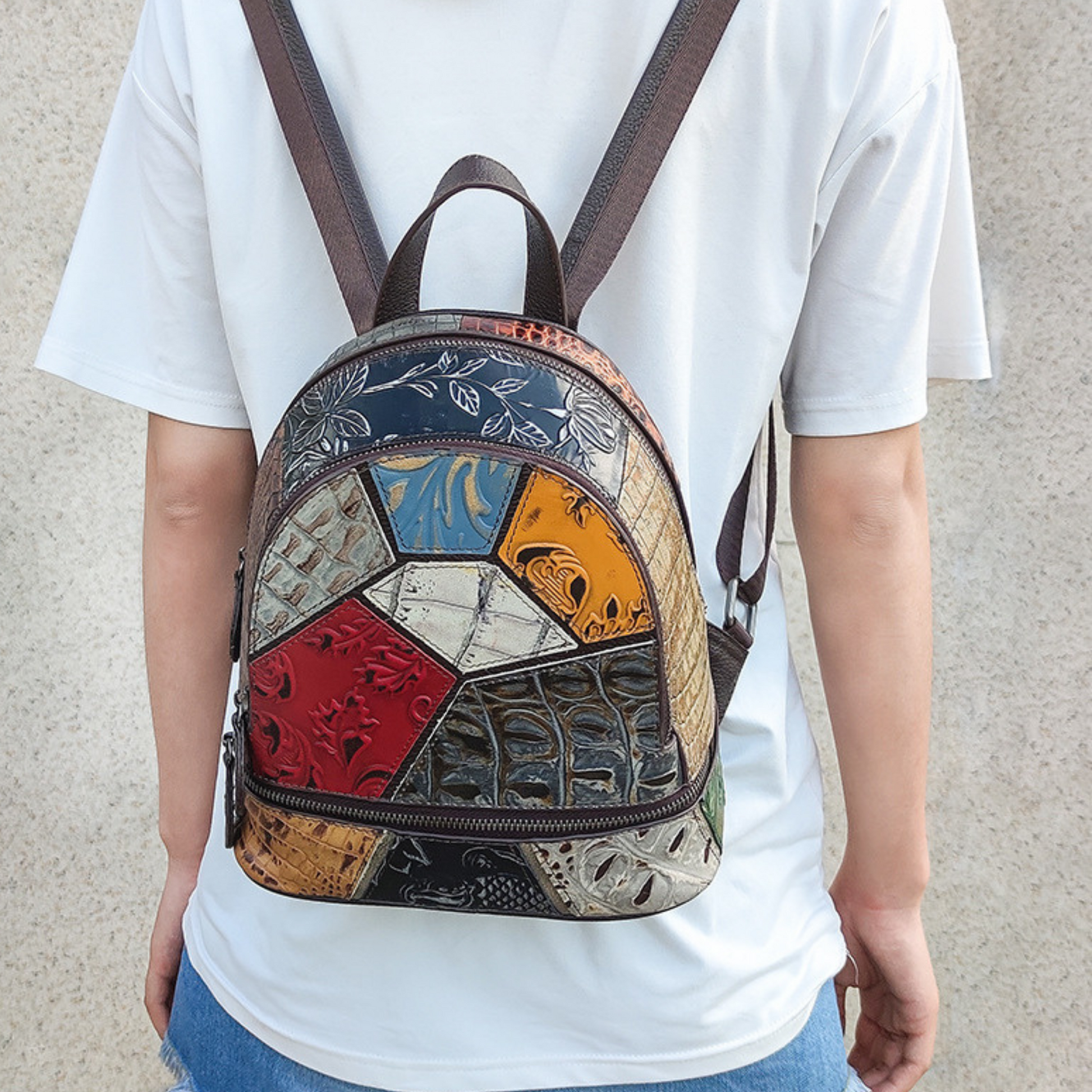 Large Multi Colour Genuine Italian Leather Shoulder Backpack Handbag Satchel Bag - BBG (BrandsByG) Australia