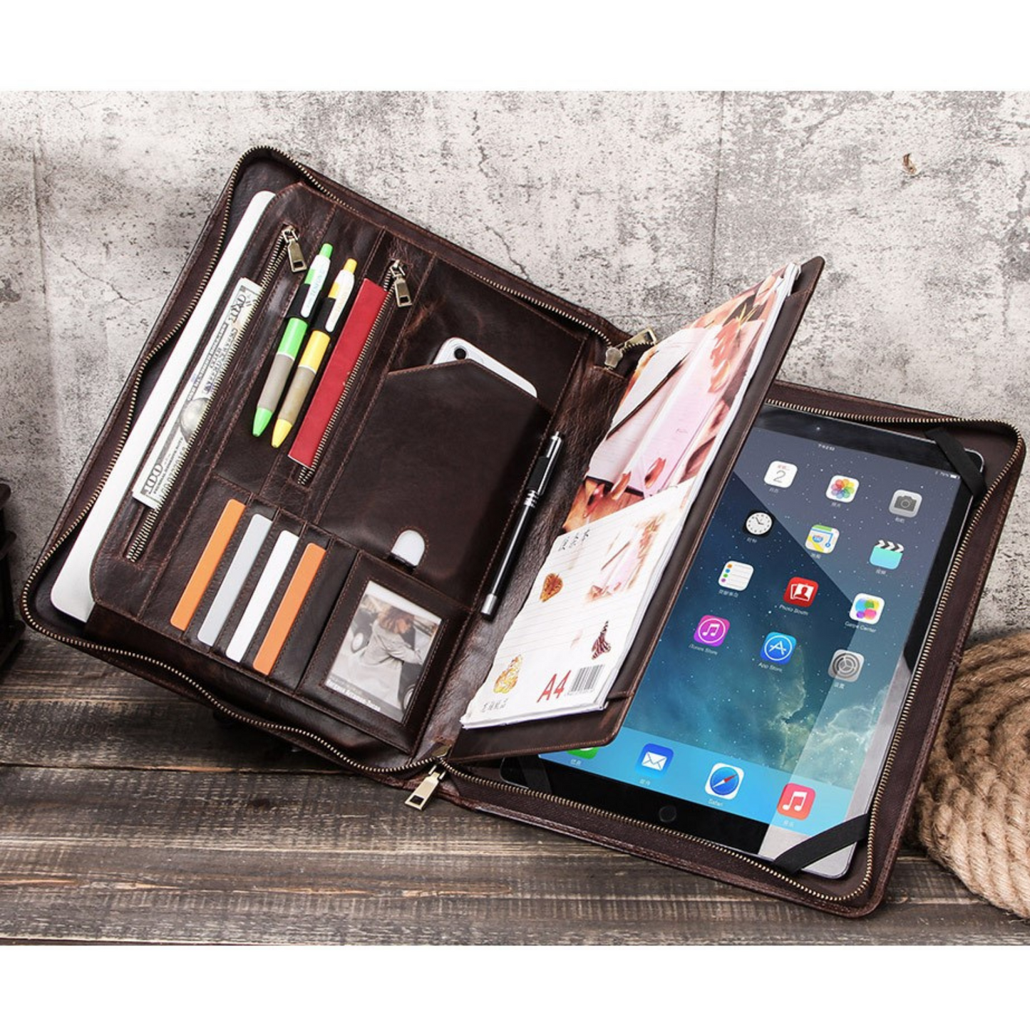 Crazy Horse Leather 13.3" Laptop & Tablet Compendium Travel Carry Case Organiser