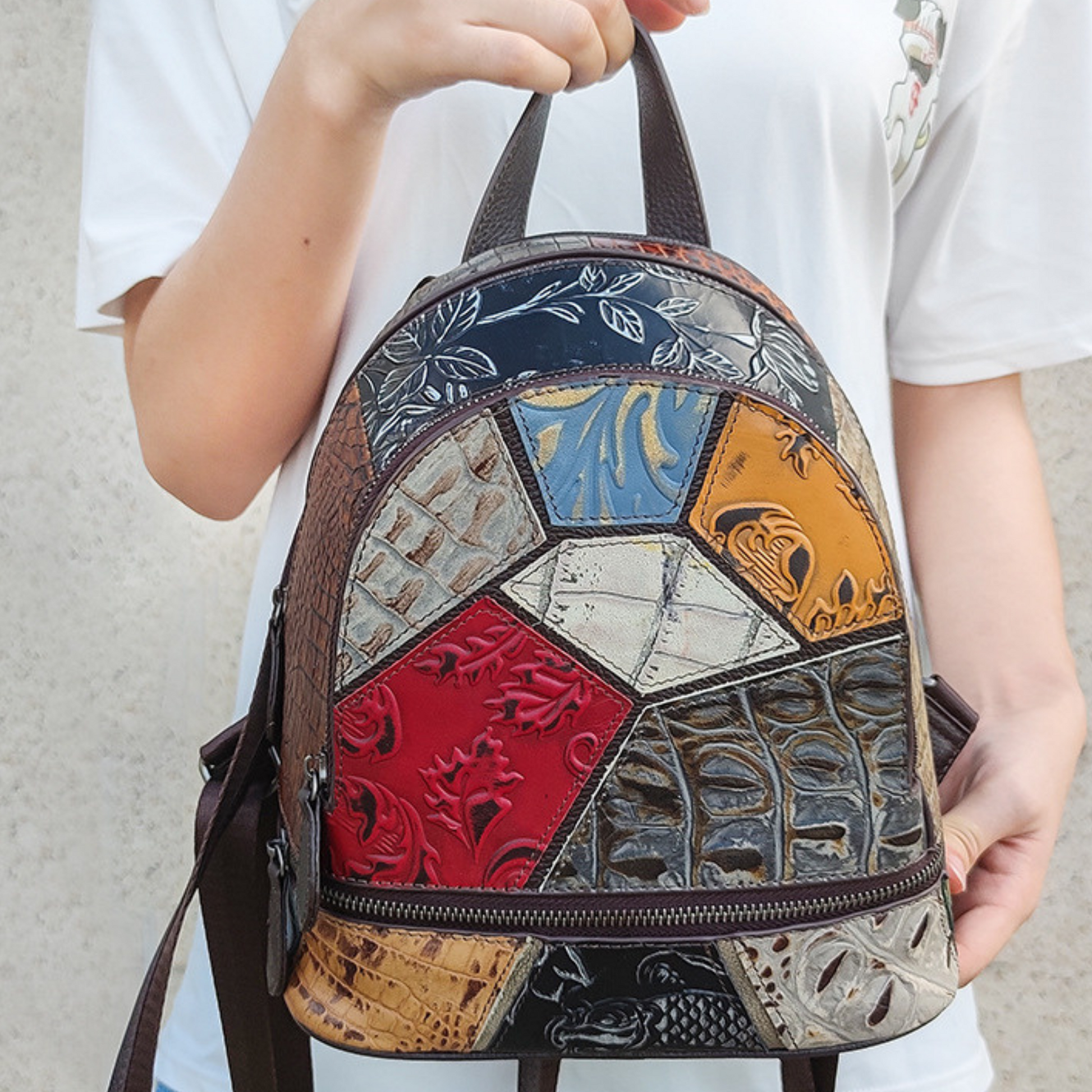 Large Multi Colour Genuine Italian Leather Shoulder Backpack Handbag Satchel Bag - BBG (BrandsByG) Australia