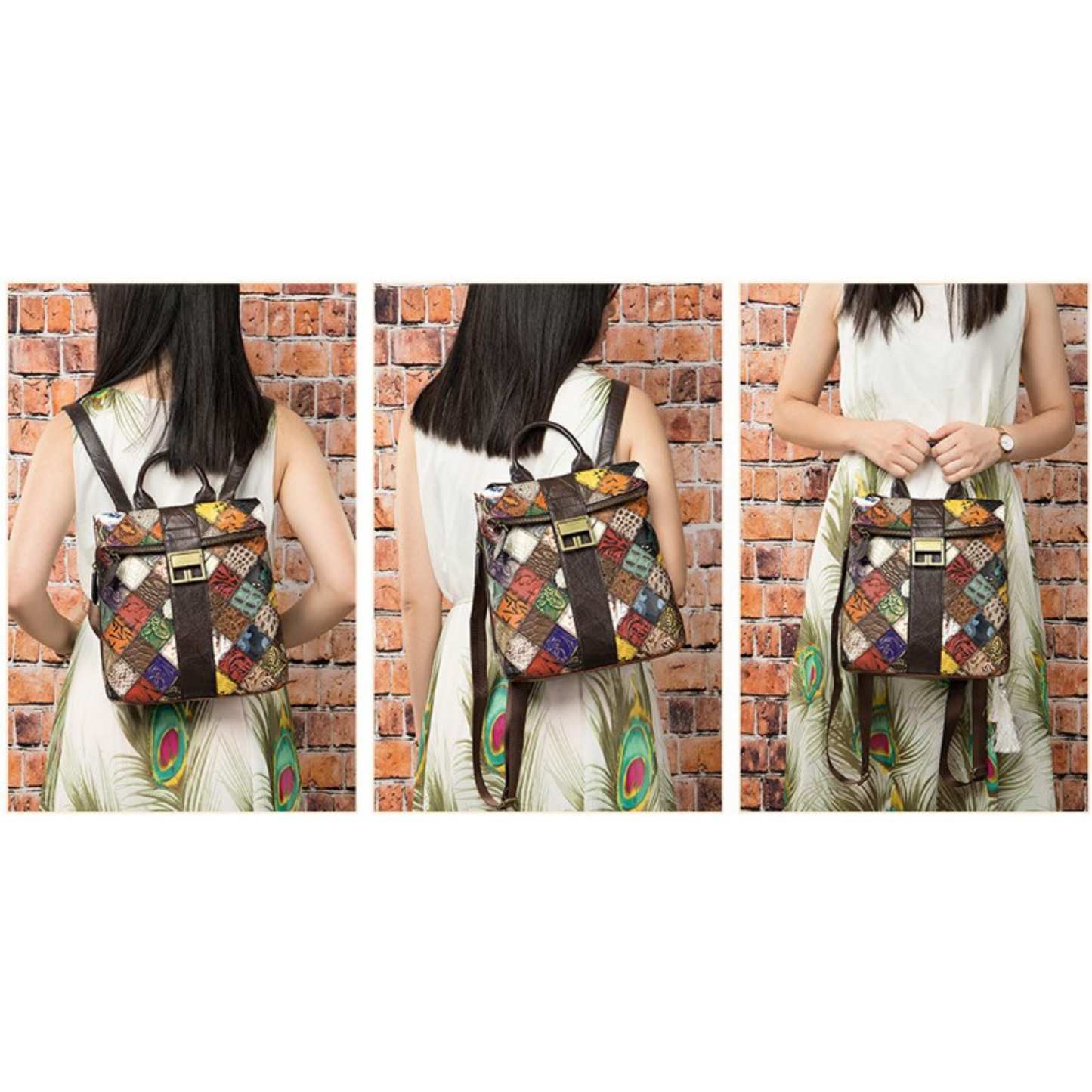 Italian Multi Coloured Leather Backpack Carry Shoulder Bag