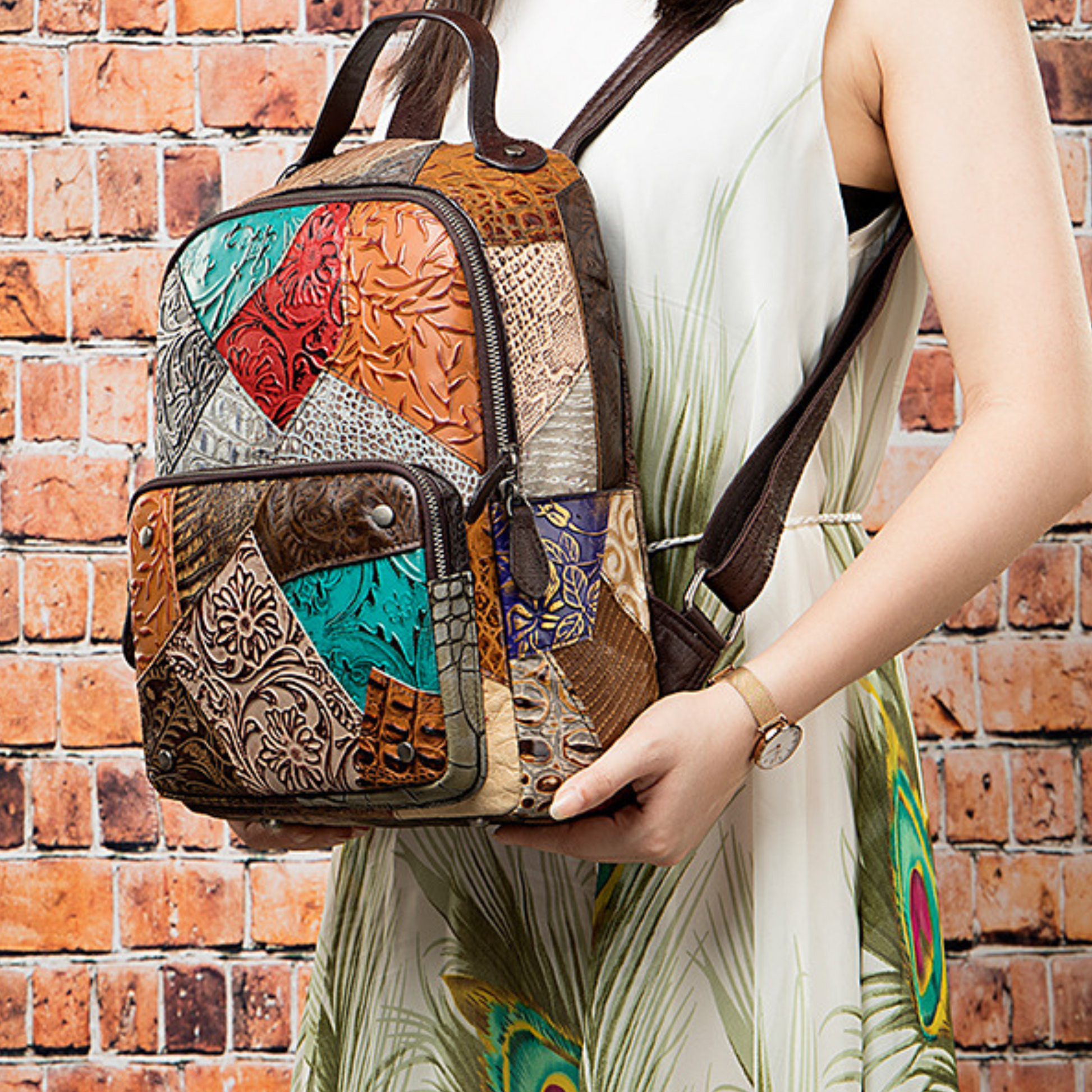 Large Multi Colour Genuine Italian Leather Backpack Travel Work Leisure Bag - BBG (BrandsByG) Australia