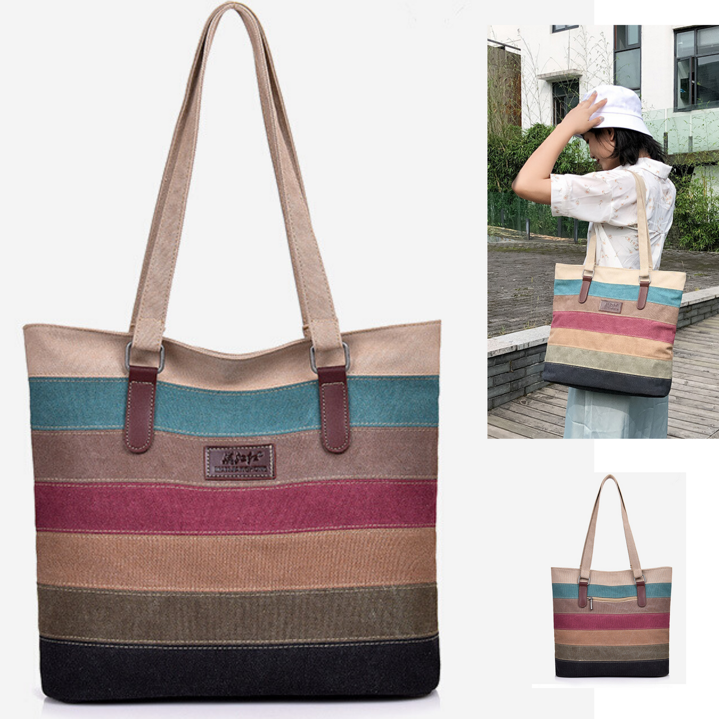 New Large Multi Colour Oxford Cotton Carry Shoulder Messenger Satchel Tote Bag - BBG (BrandsByG) Australia