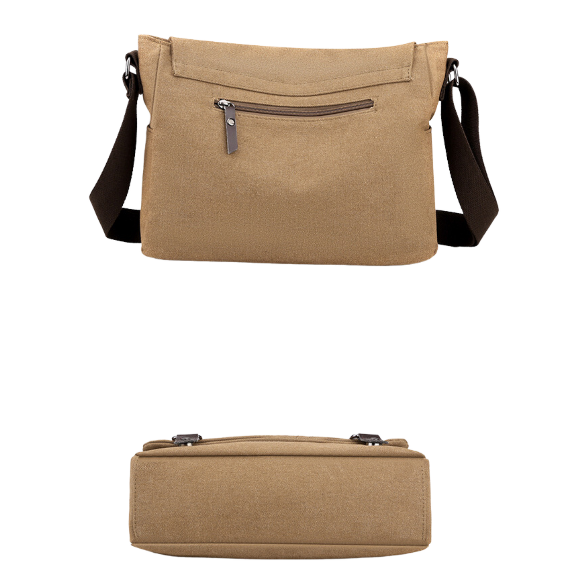 Men's and Women's Canvas Cross Body Messenger Satchel with adjustable strap and zipper pocket.