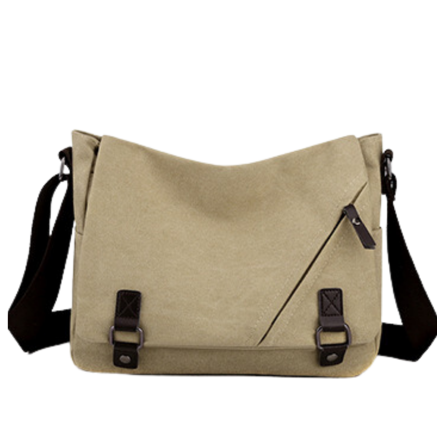 Stylish men's and women's canvas cross body messenger satchel with adjustable strap and zipper closure.