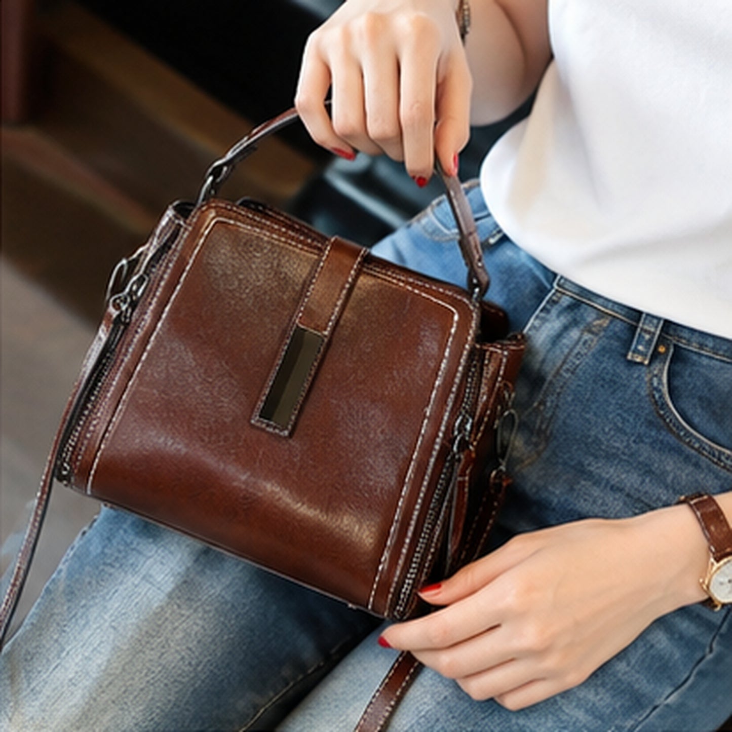 Full Grain Oil-Waxed Leather Handbag and Crossbody Bag
