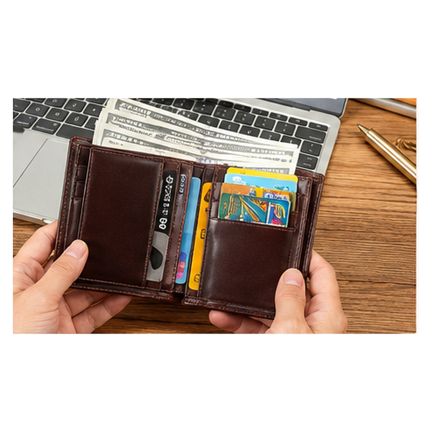 Genuine Leather Multi-Card Wallet – Brown
