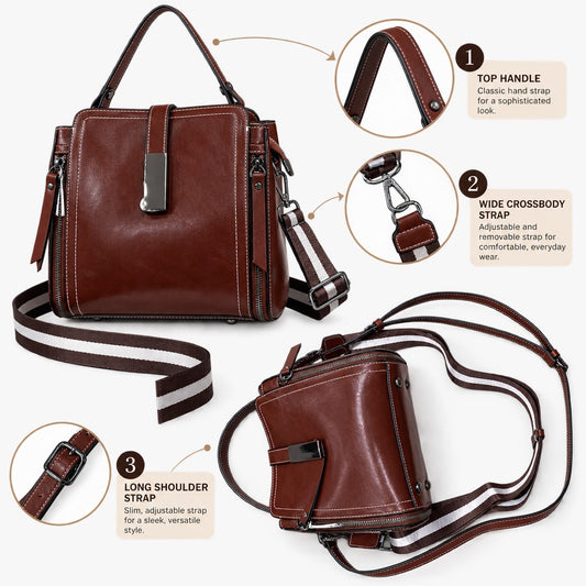 Full Grain Oil-Waxed Leather Handbag and Crossbody Bag
