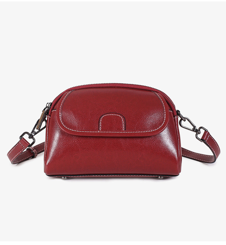 Genuine Leather Vintage Oil-Wax Crossbody Handbag