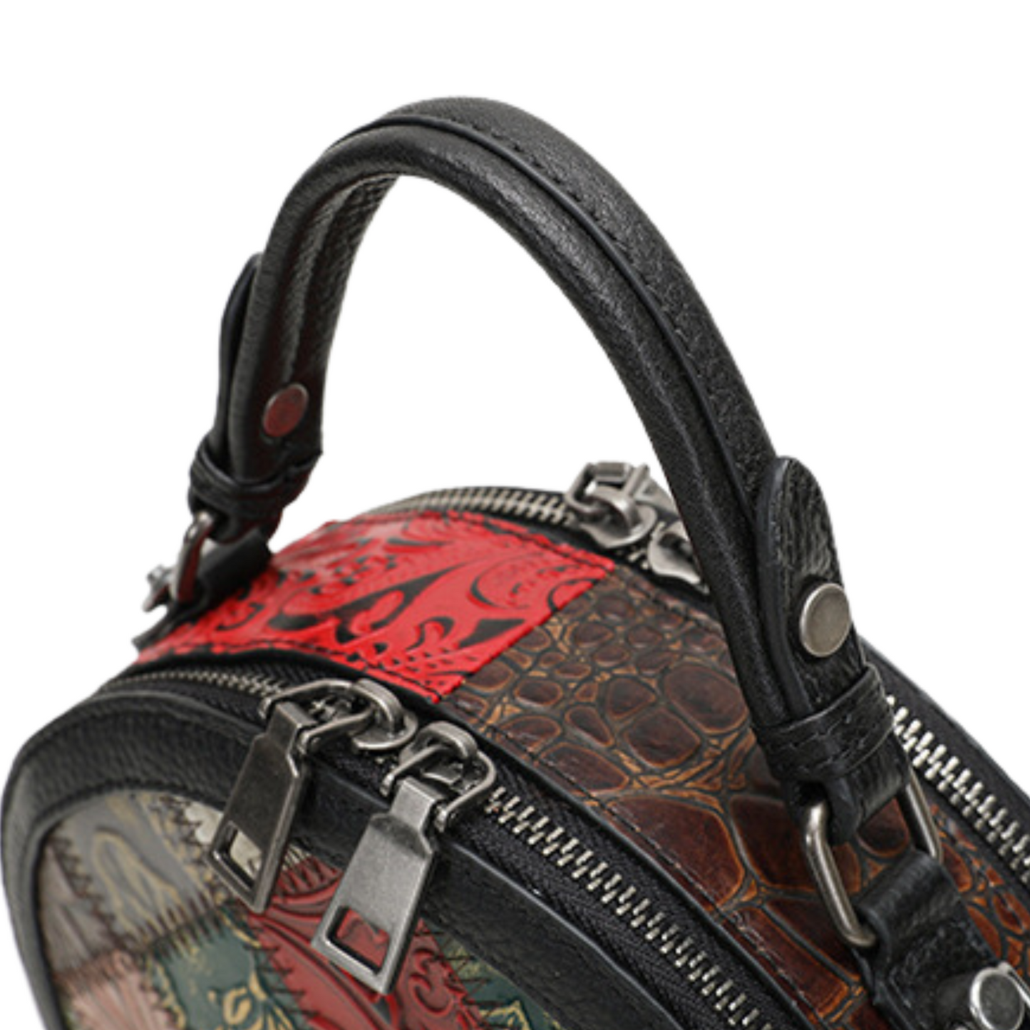 Women's Genuine Full Grain Leather Cross Body Round Carry Handbag Purse