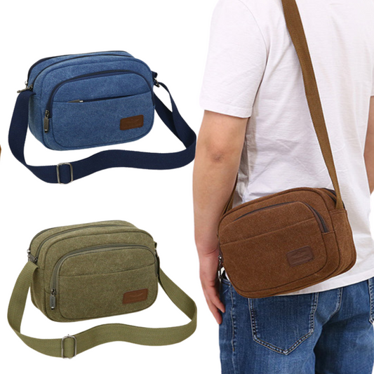 Small Mens Womens 5 Zipper Canvas Satchel Cross Body Bag