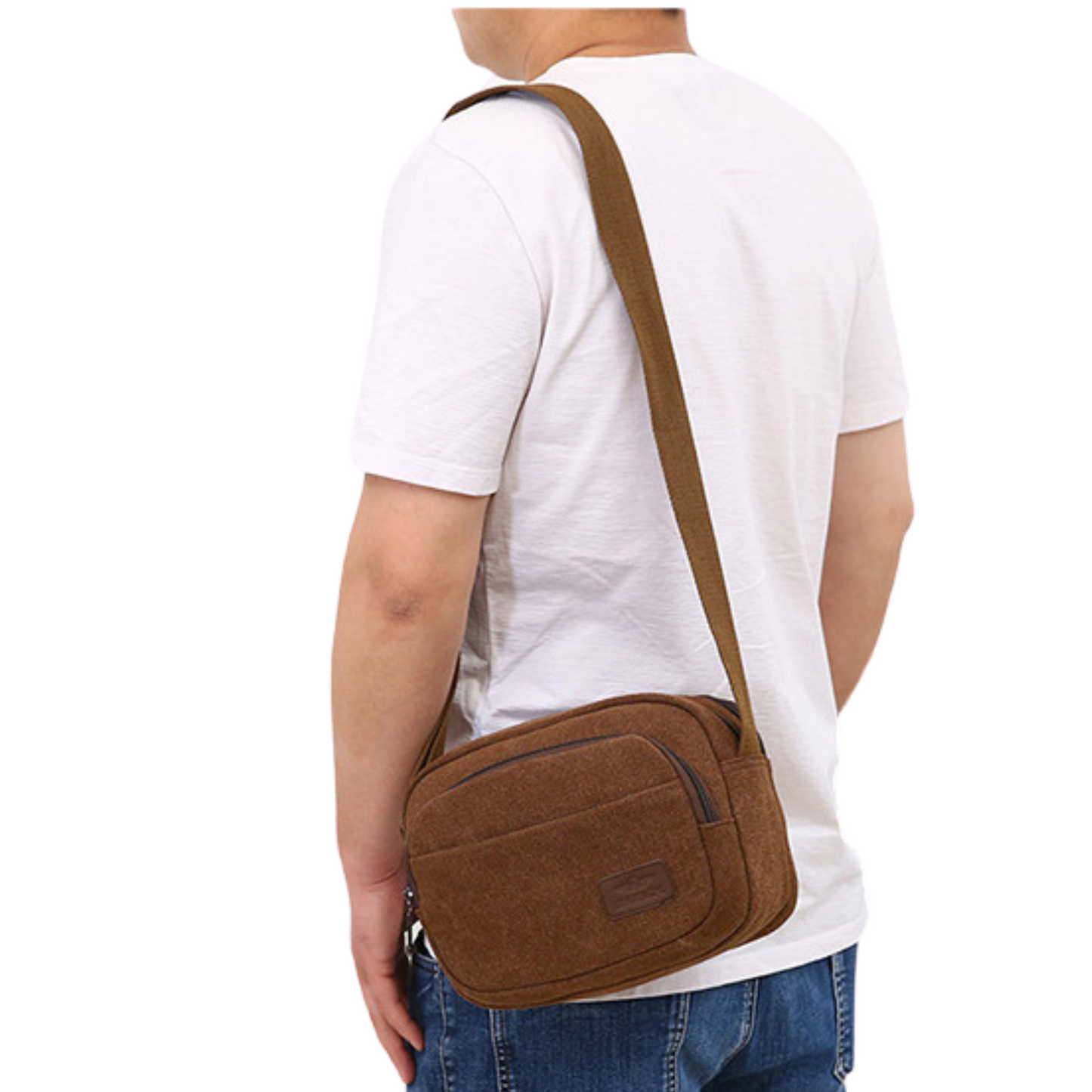 Small Mens Womens 5 Zipper Canvas Satchel Cross Body Bag