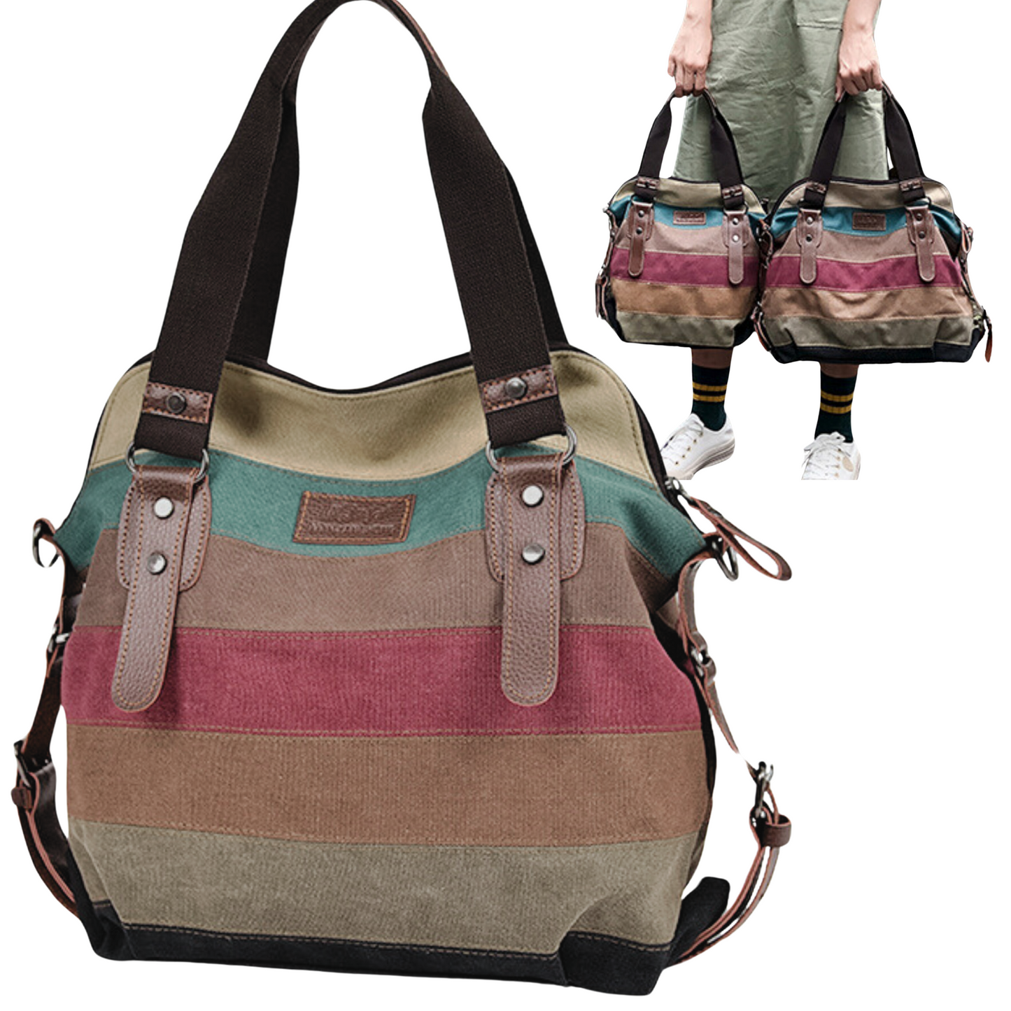 New Large Multi Colour Oxford Cross Body Shoulder Messenger Satchel Tote Bag