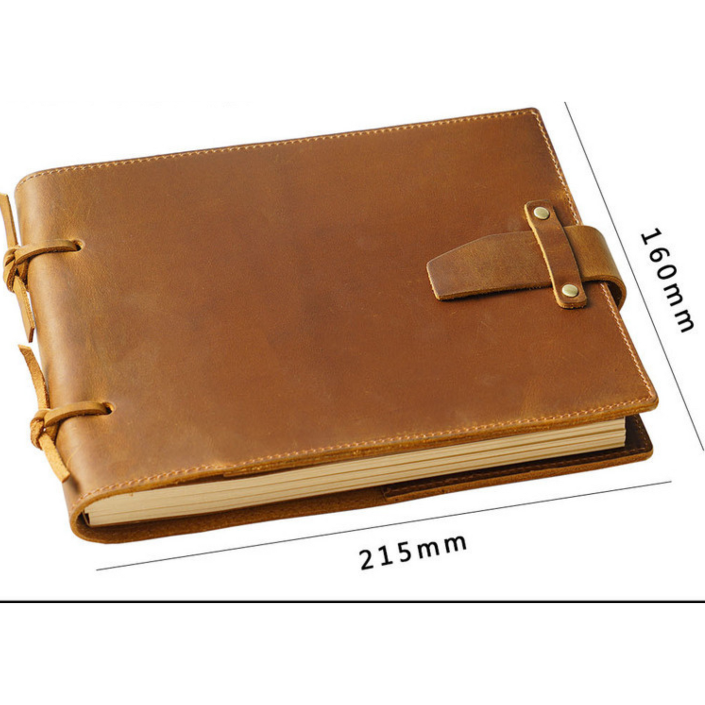 Crazy Horse leather bound sketchbook travel journal with clasp, dimensions 215mm x 160mm.