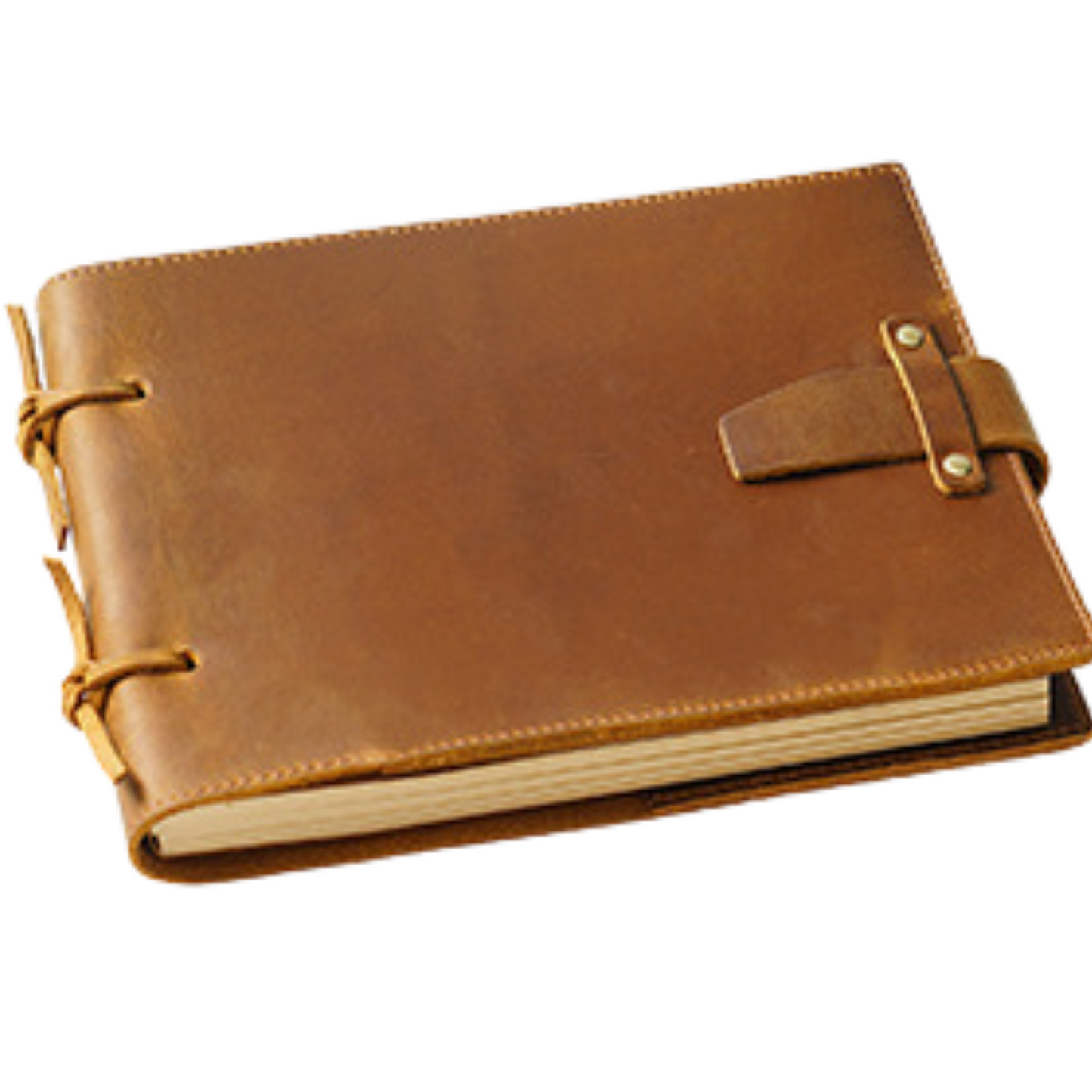 Crazy Horse leather bound sketchbook travel journal with a rustic design and leather strap closure.