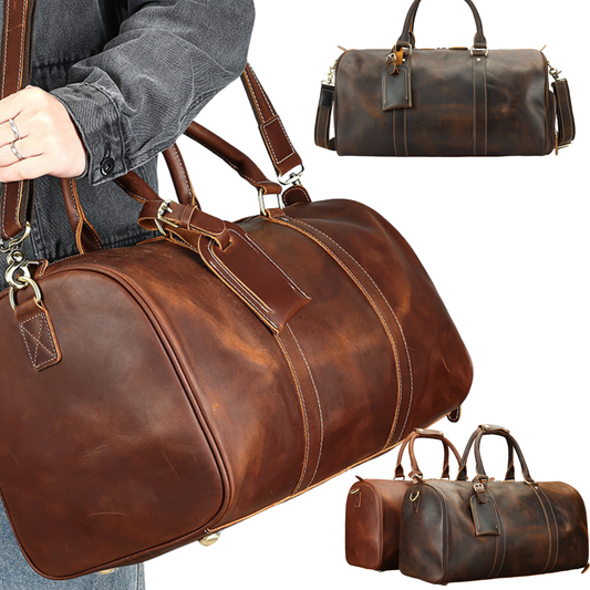 Vintage Full-Grain Leather Duffel Bag – Large Travel & Weekend Bag