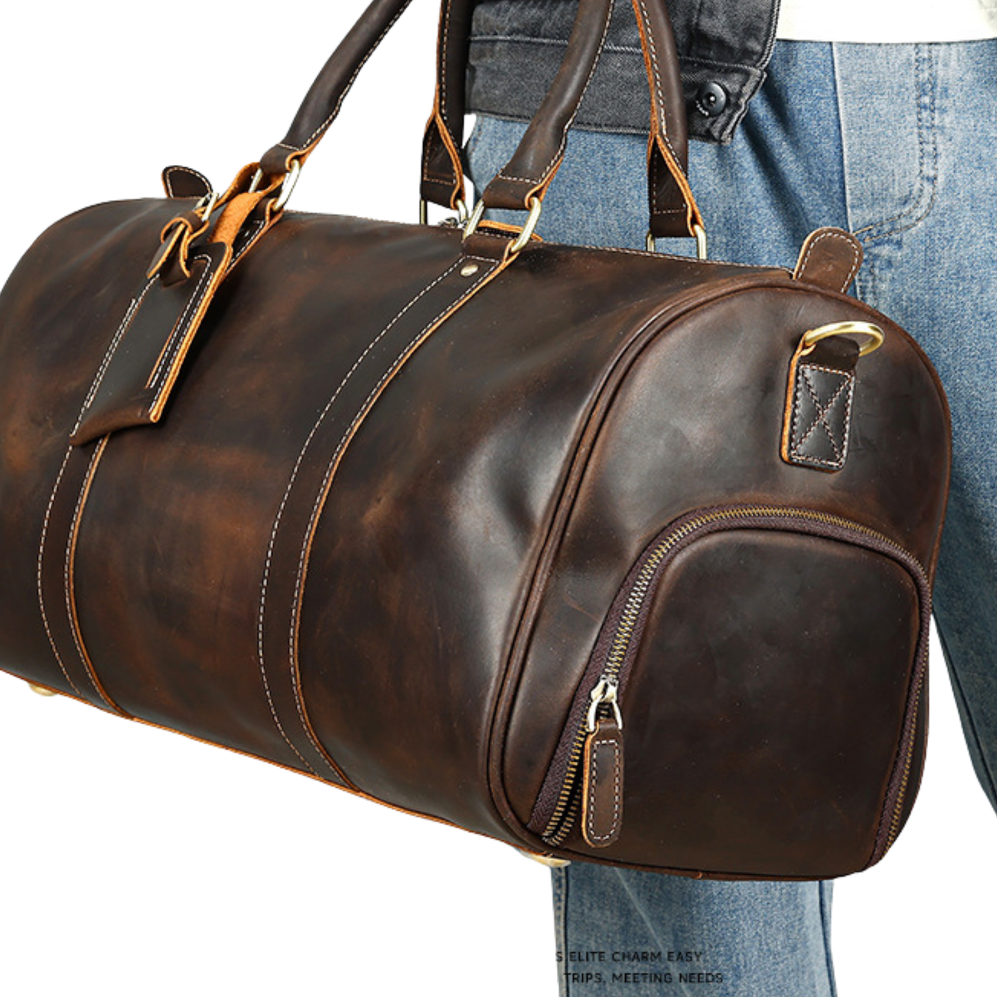 Vintage Full-Grain Leather Duffel Bag – Large Travel & Weekend Bag