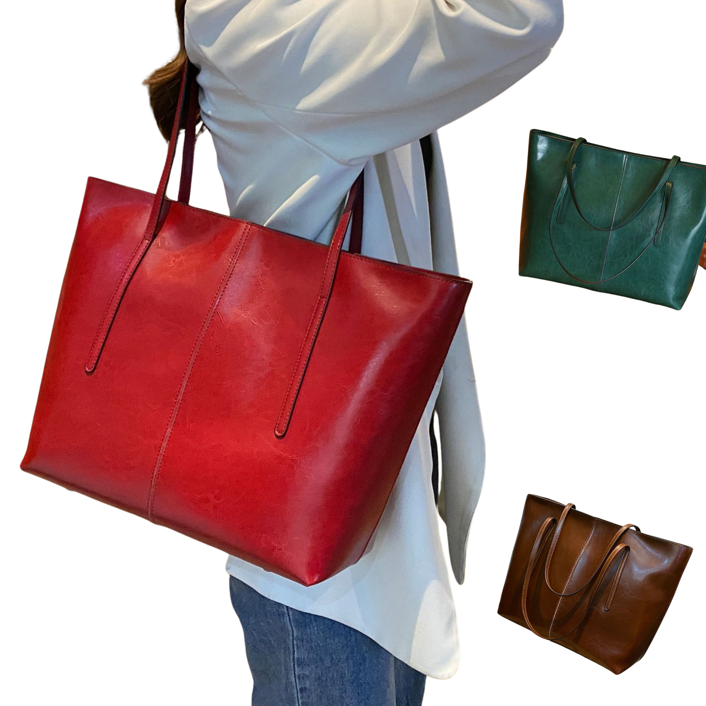 Genuine Oil-Wax Leather Large Capacity Tote & Shoulder Bag