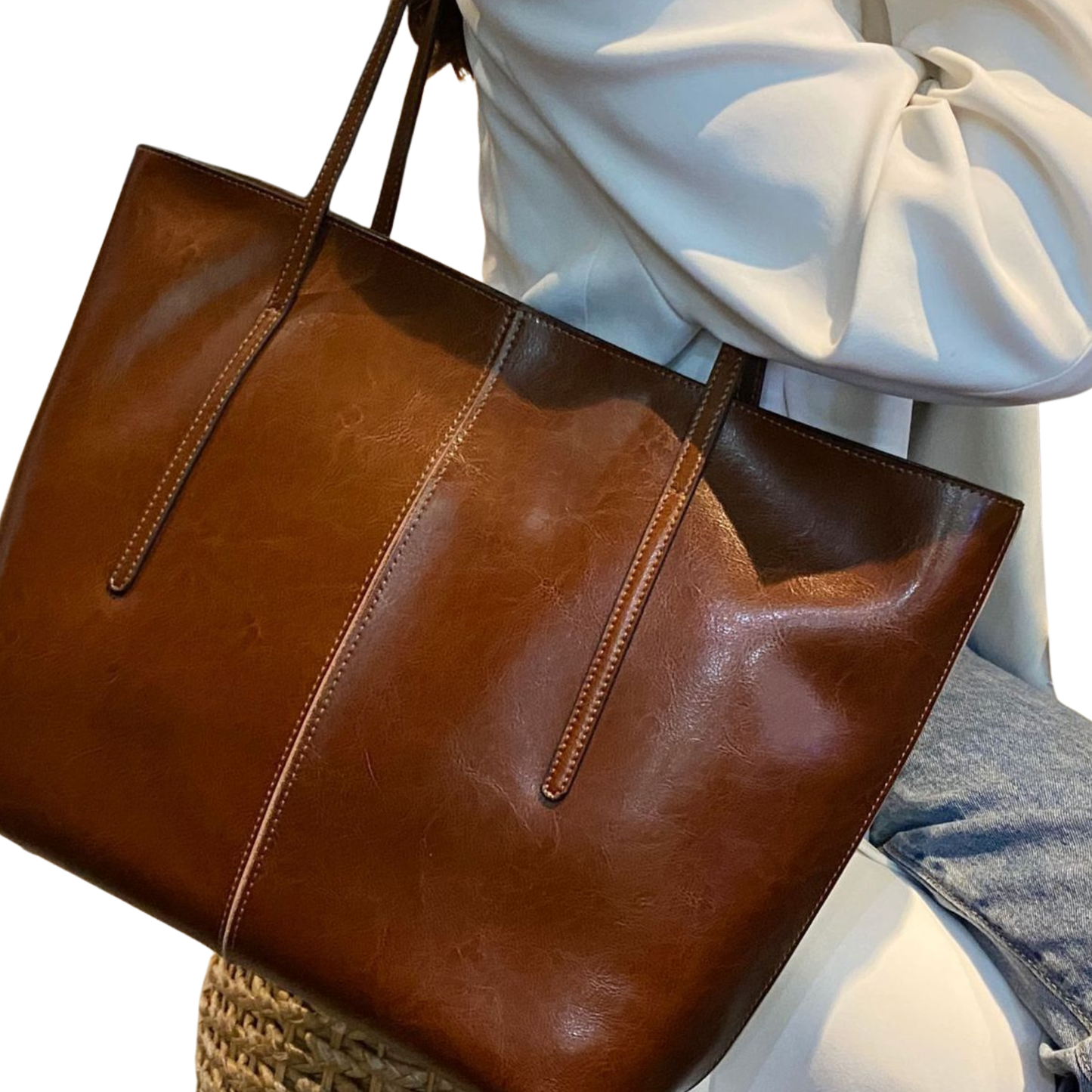 Genuine Oil-Wax Leather Large Capacity Tote & Shoulder Bag