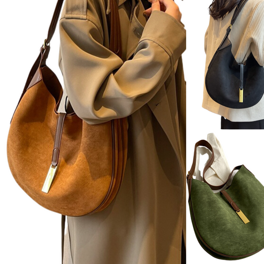 Women's Genuine Leather Suede Tear Drop Shoulder Handbag