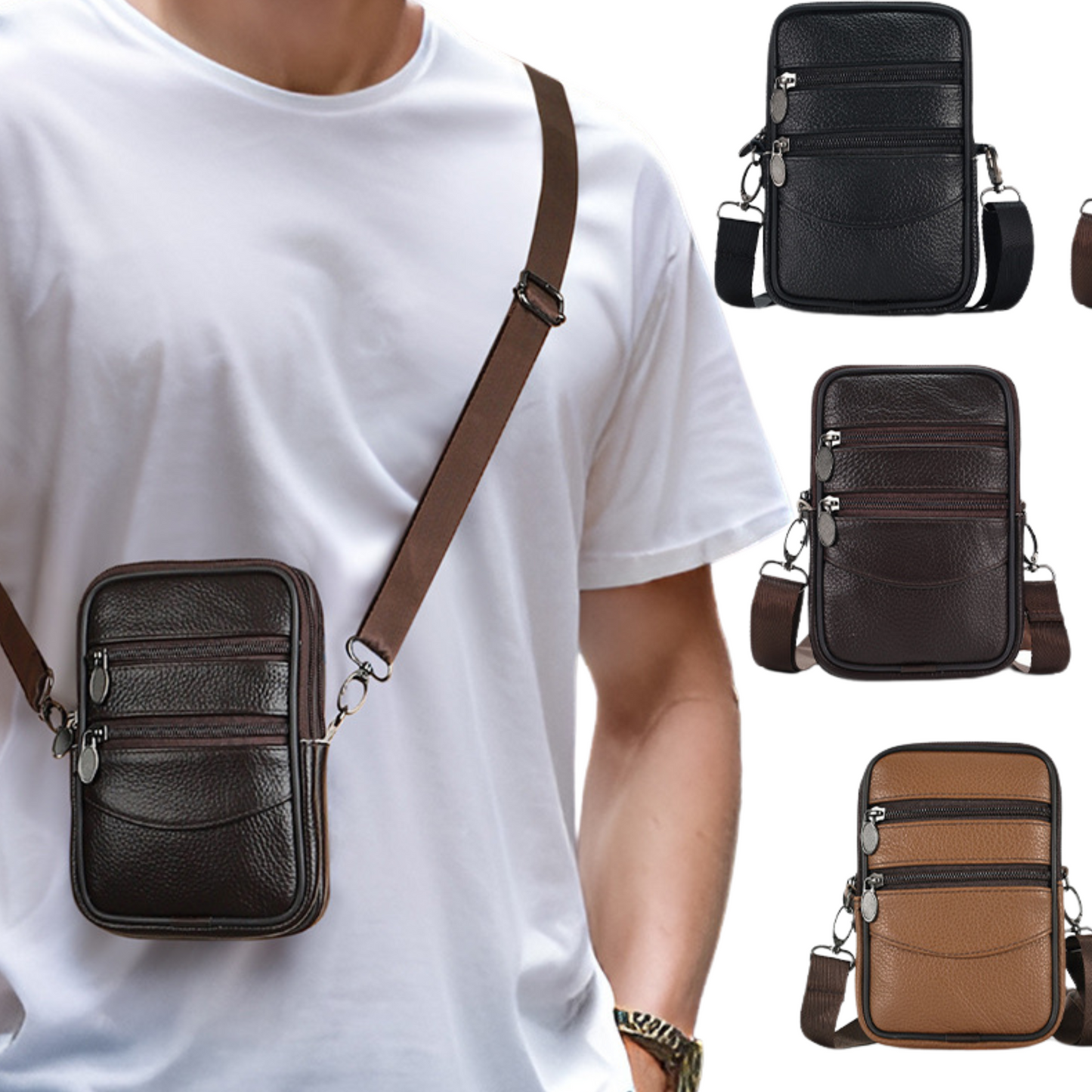 Small Leather Shoulder Cross Body Pouch – Phone, Wallet, Keys, Cash & Coins