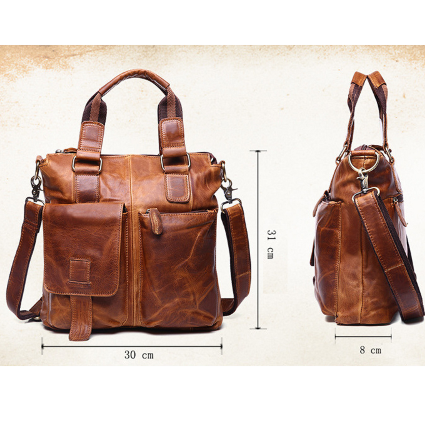 Men's Women's Designer Genuine Full Grain Leather Cross Body Handbag Travel Work Casual Tote Satchel Bag