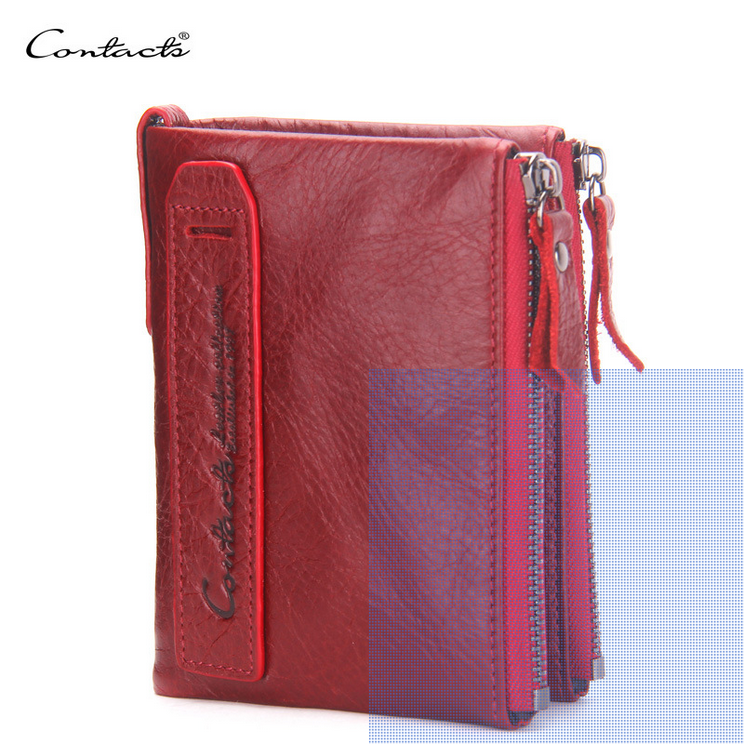 Red top grain leather wallet clutch purse with zippers, card organizer by Contacts, stylish and functional.