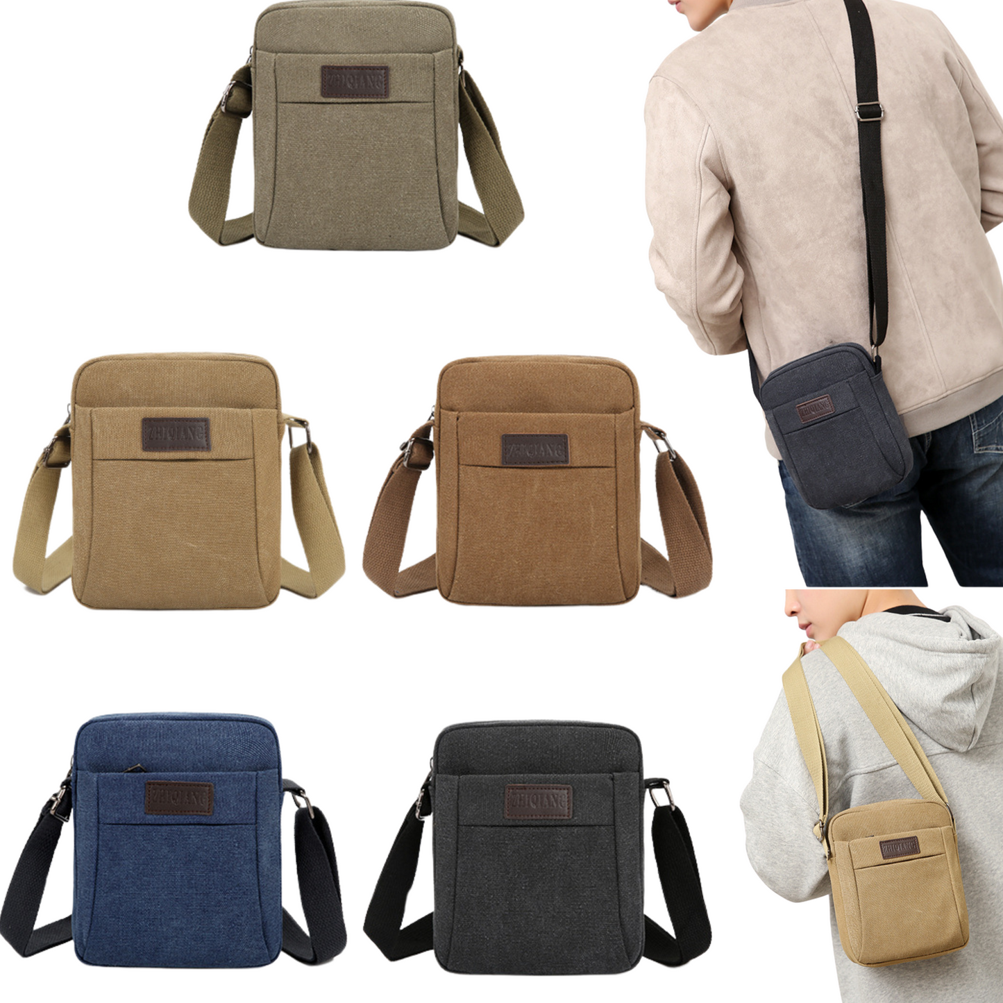 Small Compact Mens Womens Canvas Messenger Bag