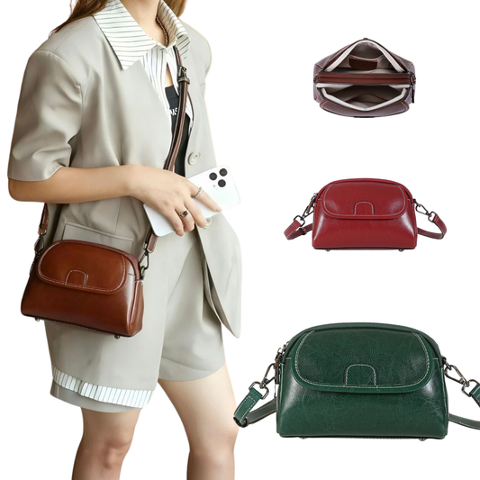 Genuine Leather Vintage Oil-Wax Crossbody Handbag