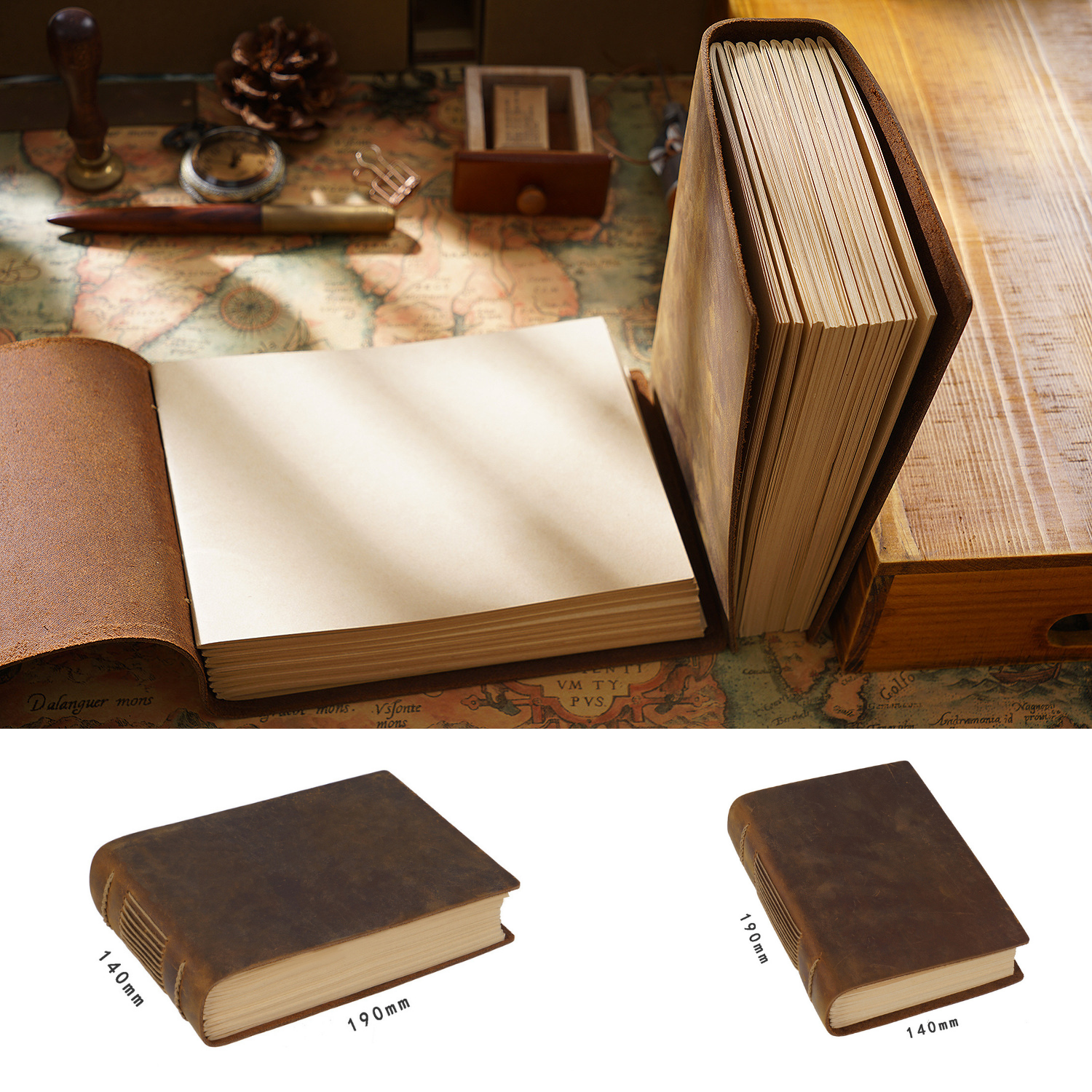 Vintage Crazy Horse Leather Journal Diary Blank Notebook Bound Book Sketchbook Handmade - BrandsByG