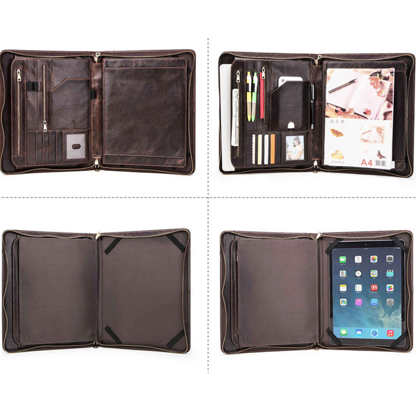 Crazy Horse Leather 13.3" Laptop & Tablet Compendium Travel Carry Case Organiser