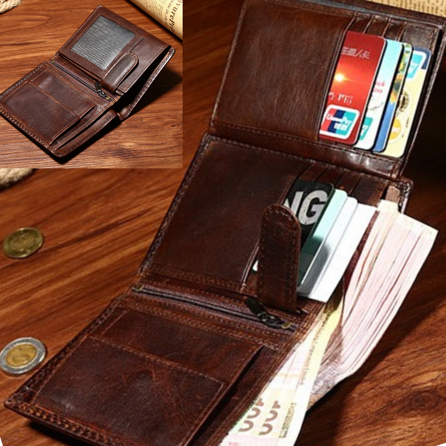 New Leather Credit Card Holder Men's Money Cash Wallet Coin RFID Blocking Purse - BrandsByG