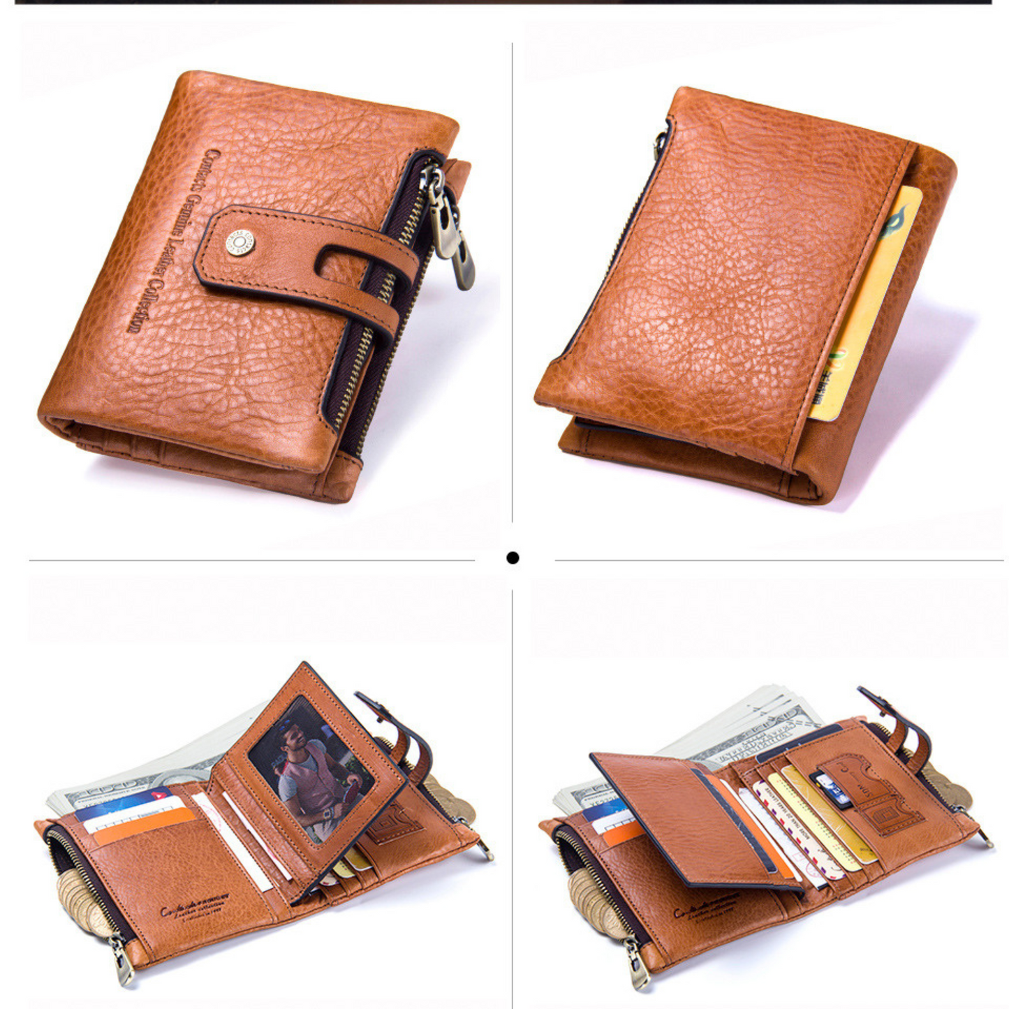 Top Grain Leather Wallet Clutch Purse Coin Bag Card ID Organiser Wallets
