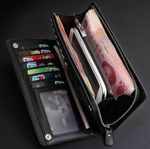 Men Women Black Leather Phone Wallet Clutch Purse Card Cash Coin Photo ID Holder - BrandsByG