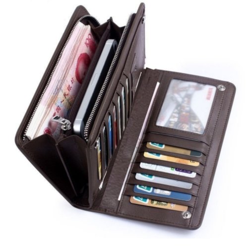 Men Women Black Leather Phone Wallet Clutch Purse Card Cash Coin Photo ID Holder - BrandsByG