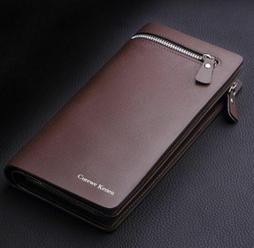 Men Women Black Leather Phone Wallet Clutch Purse Card Cash Coin Photo ID Holder - BrandsByG